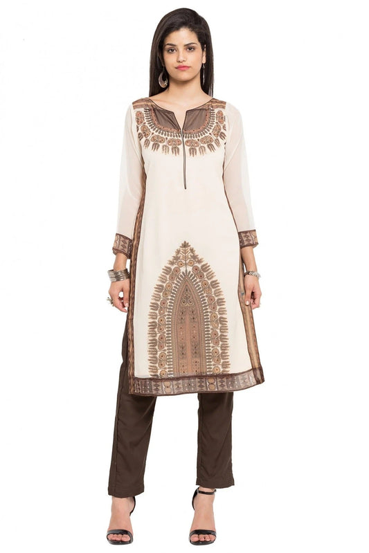 White Plus Size Faux Georgette Kurti NCKR10710148