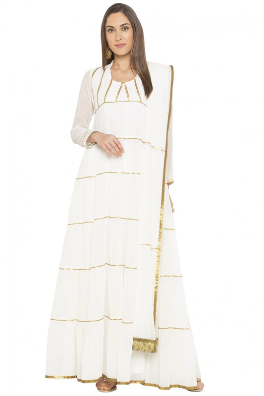 White Plus Size Georgette Embroidery Anarkali Suit NCSS10710548