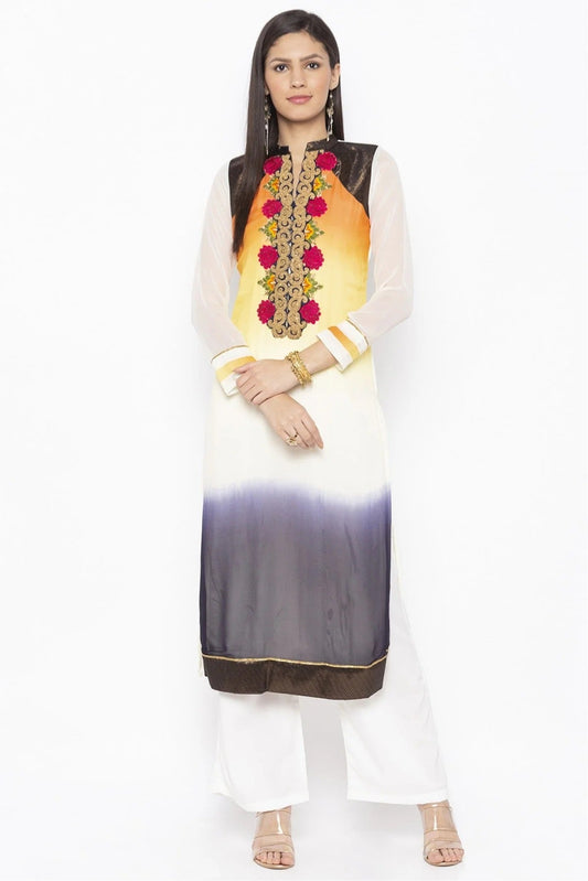 White Plus Size Georgette Embroidery Kurta Set NCKR10710223