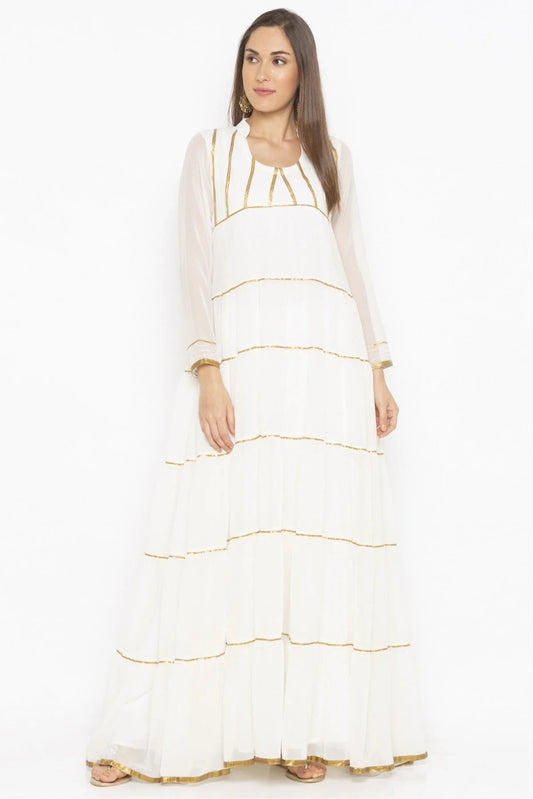 White Plus Size Georgette Embroidery Kurta Set NCKR10710308