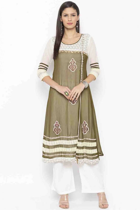 White Plus Size Georgette Embroidery Kurti NCKR10710118