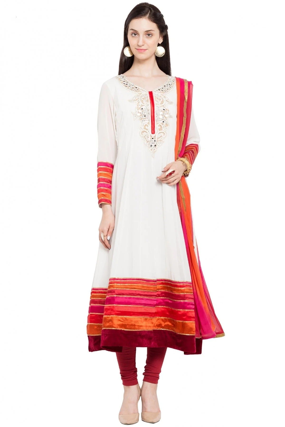 White Plus Size Stitched Faux Georgette Anarkali Suit NCSS10710481