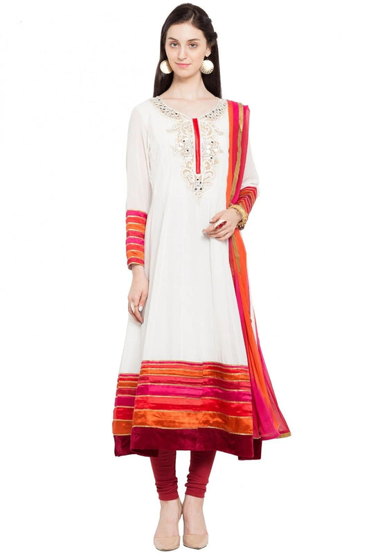 White Plus Size Stitched Faux Georgette Anarkali Suit NCSS10710481