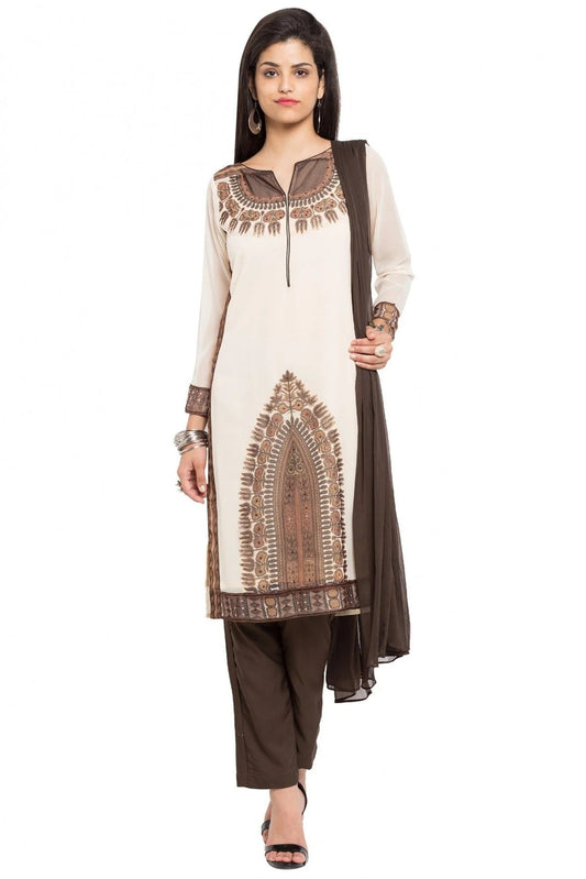 White Plus Size Stitched Faux Georgette Pant Style Suit NCSS10710484