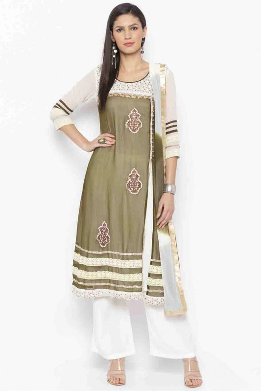 White Plus Size Stitched Georgette Embroidery Palazzo Pant Suit NCSS10710525