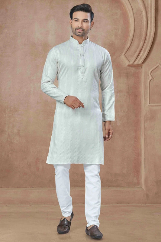 White Printed and Pintex Cotton Kurta Pajama NCKP11110545