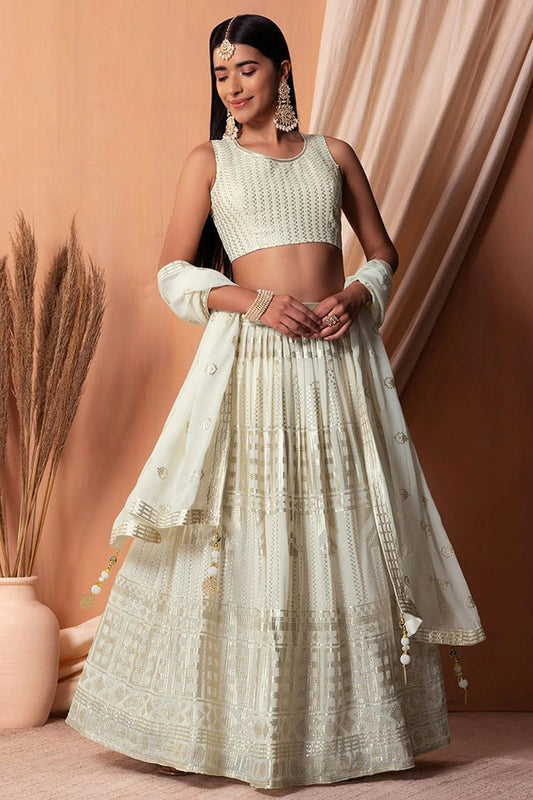 White Semi Stitched Georgette Lehenga Choli NCLC10110101