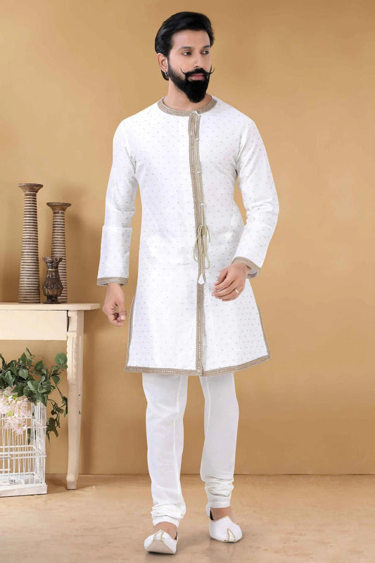 White Silk Kurta Pajama NCKP11310173