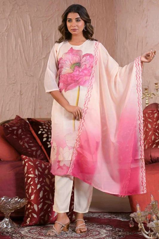 White Tabby Silk Stitched Pant Style Suit NCSS11110199