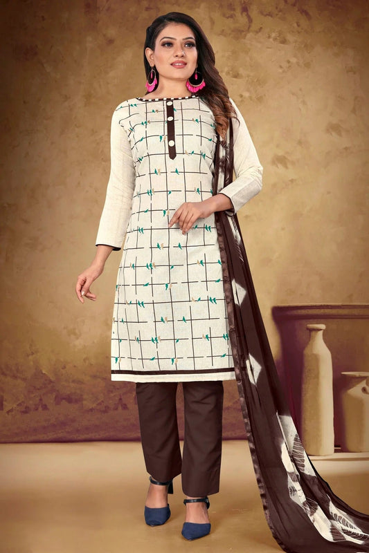 White Unstitched Khadi Cotton Pant Style Suit NCUS11610268