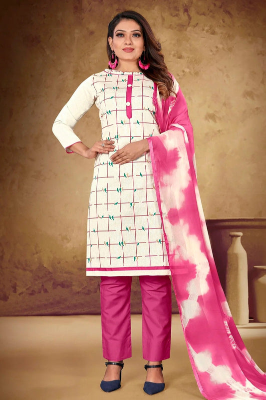 White Unstitched Khadi Cotton Pant Style Suit NCUS11610269