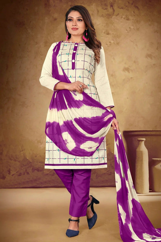 White Unstitched Khadi Cotton Pant Style Suit NCUS11610270