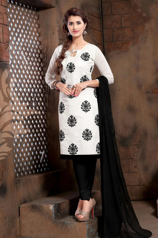 White Unstitched Modal Cotton Churidar Suit NCUS11610201