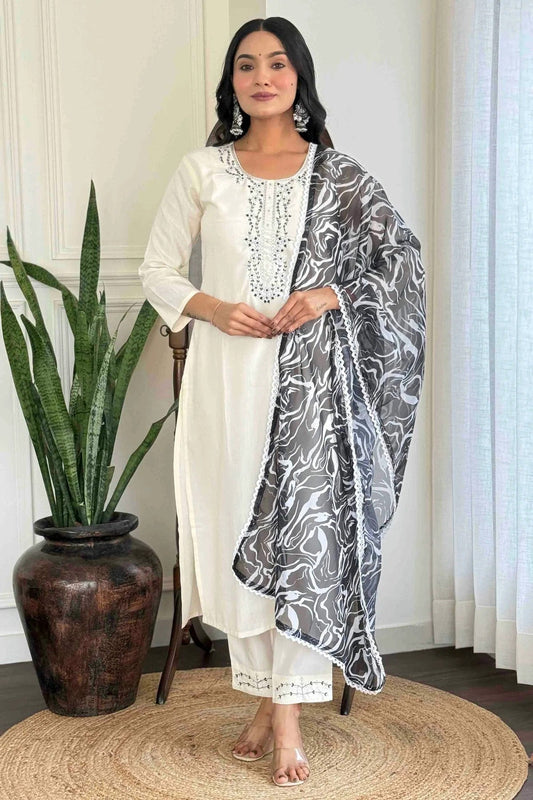White Viscose Rayon Stitched Suit NCSS11110692