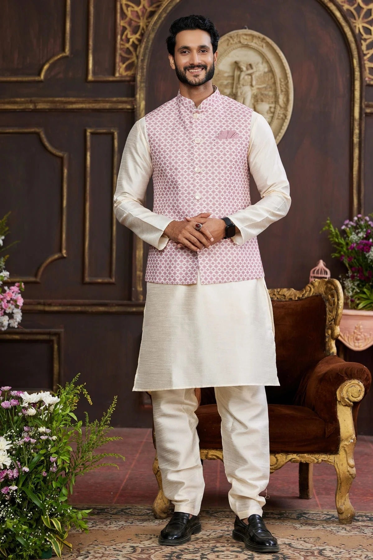Wine Art Silk Kurta PajamaWith Jacket  NCKP12310116