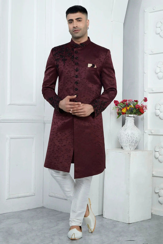 Wine Art Silk Sherwan With Aligadhi Pant  NCSH12310292