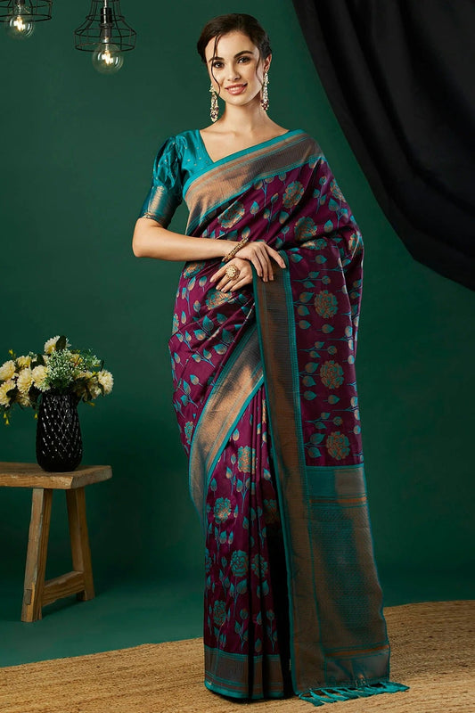 Wine Banarasi Silk Traditional Saree NCSD11111514