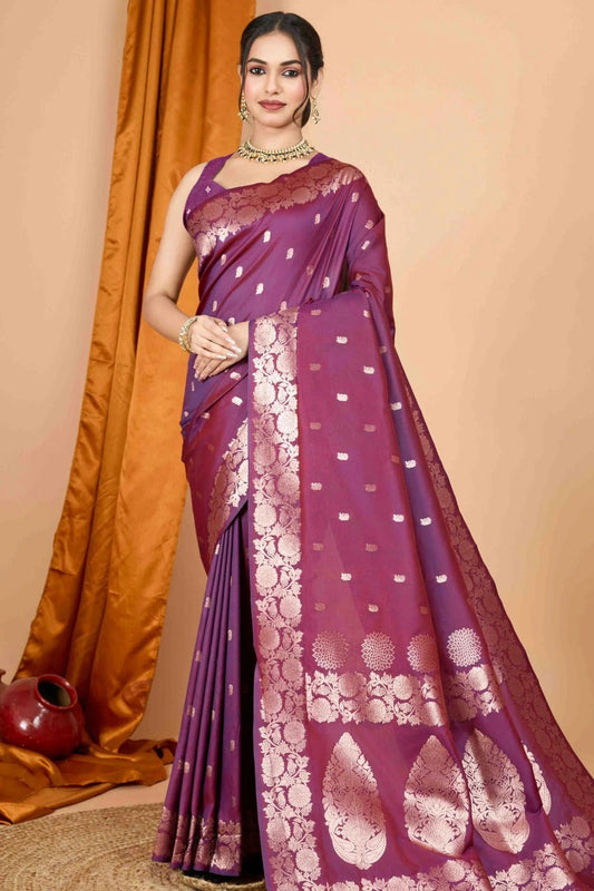 Wine Banarasi Silk Woven Traditional Saree NCSD11110474