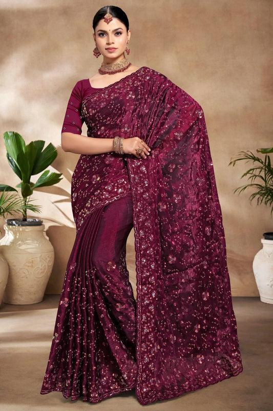 Wine Burberry Silk Designer Saree NCSD10910176