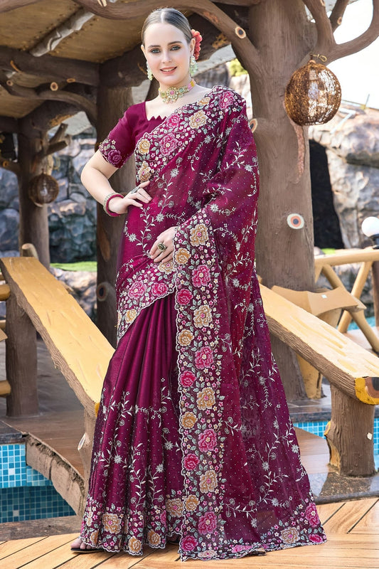 Wine Burberry Silk Designer Saree NCSD11210247
