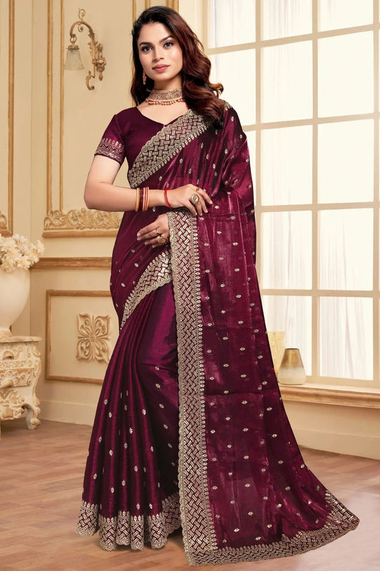 Wine Burberry Silk Designer Saree NCSD11210259