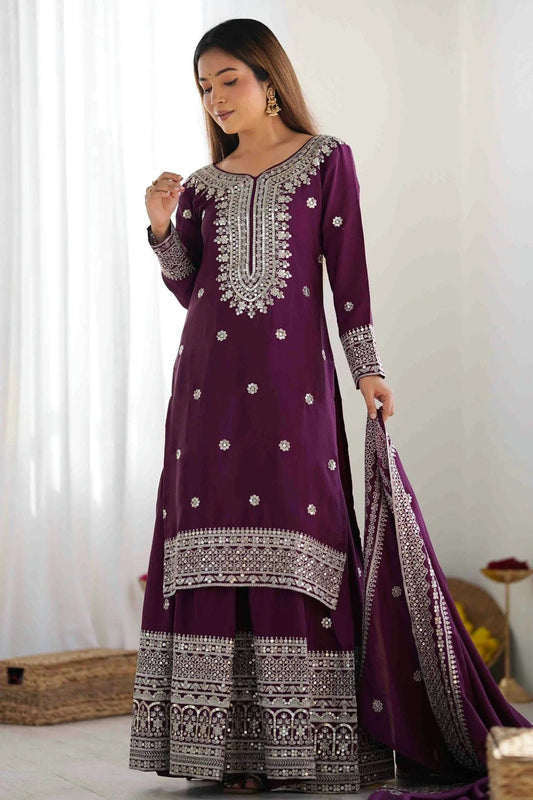Wine Chinon Silk Stitched Suit NCSS11110855