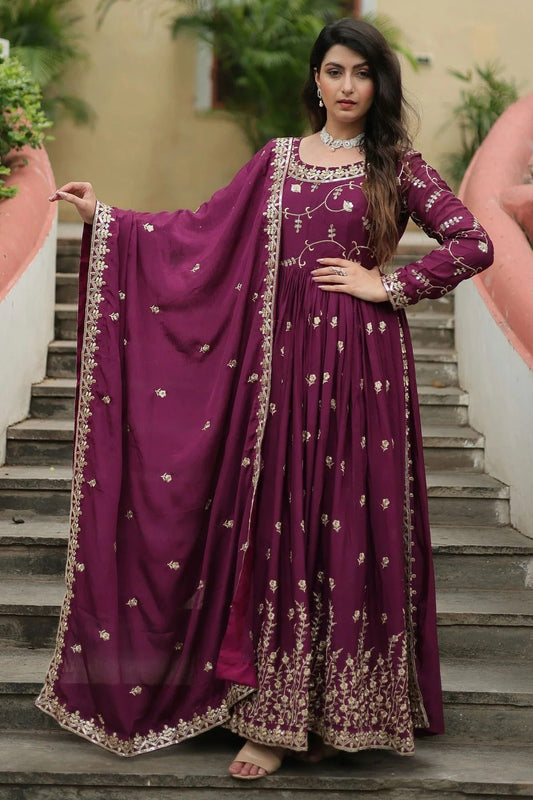 Wine Chinon Stitched Gown NCGW11111372