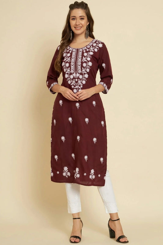 Wine Cotton Slub Kurti NCKR11112178