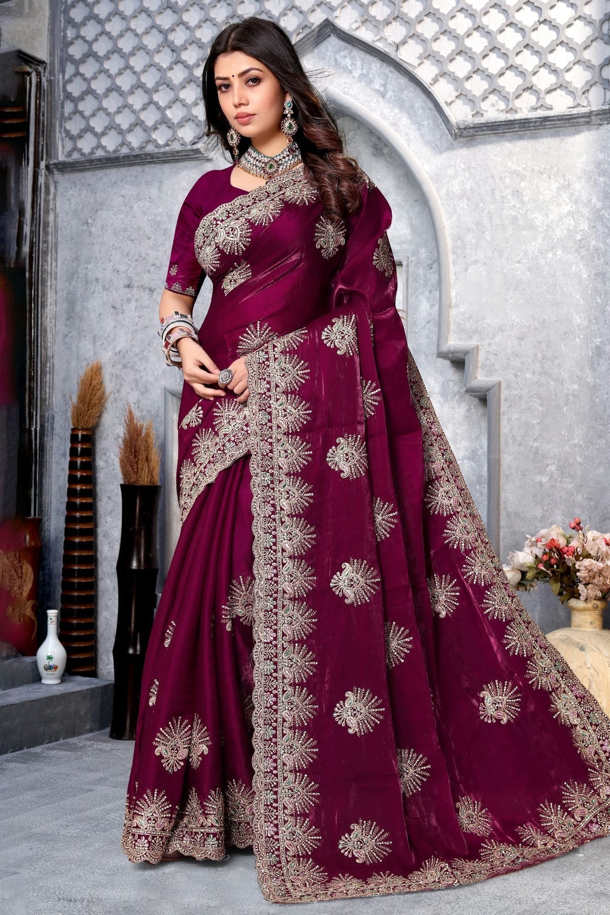 Wine Crepe Silk Saree NCSD10910236