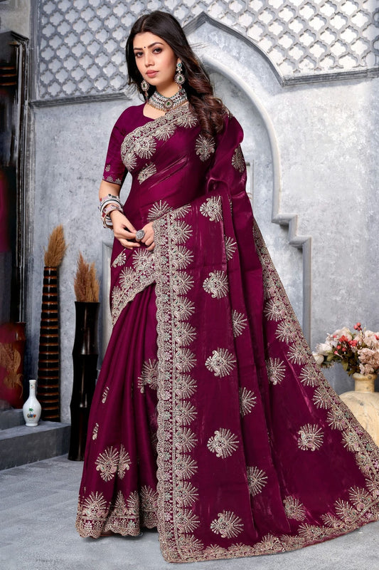 Wine Crepe Silk Saree NCSD10910236