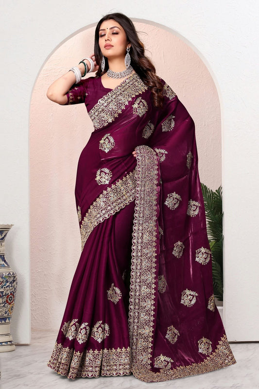 Wine Crepe Silk Saree NCSD10910240