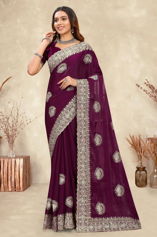 Wine Crepe Silk Saree NCSD10910245