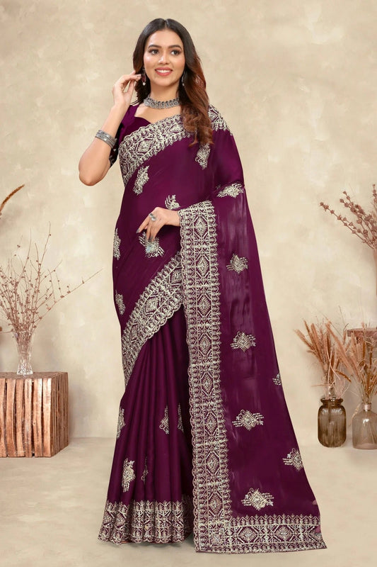 Wine Crepe Silk Saree NCSD10910249
