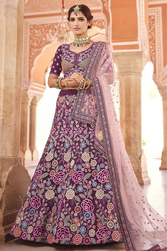Wine Crepe Thread Lehenga Choli NCLC10810480