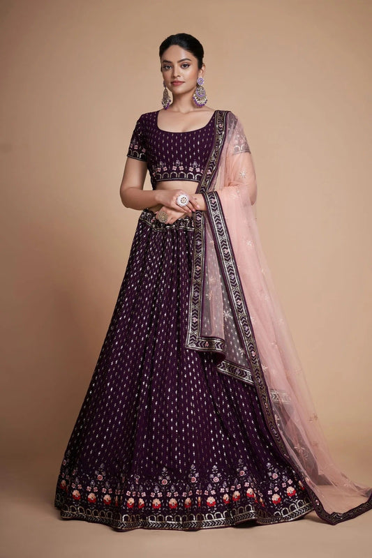 Wine Embroidery Georgette Lehenga Choli NCLD10810225