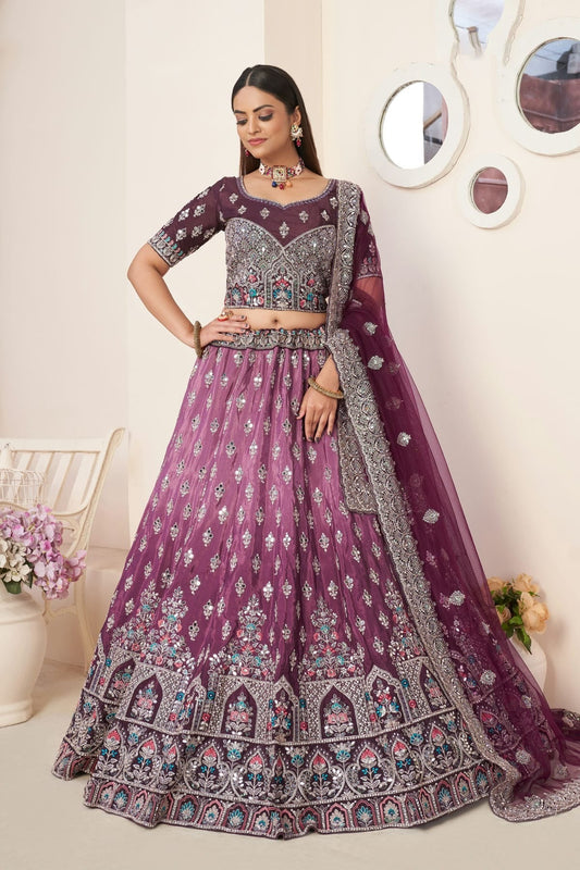 Wine Embroidery Satin Lehenga Choli NCLD10810214