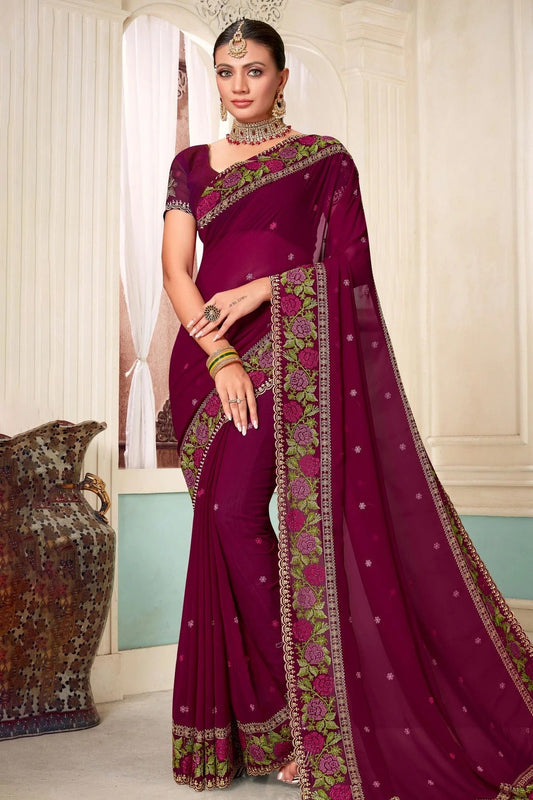 Wine Georgette Designer Saree NCLC11210361