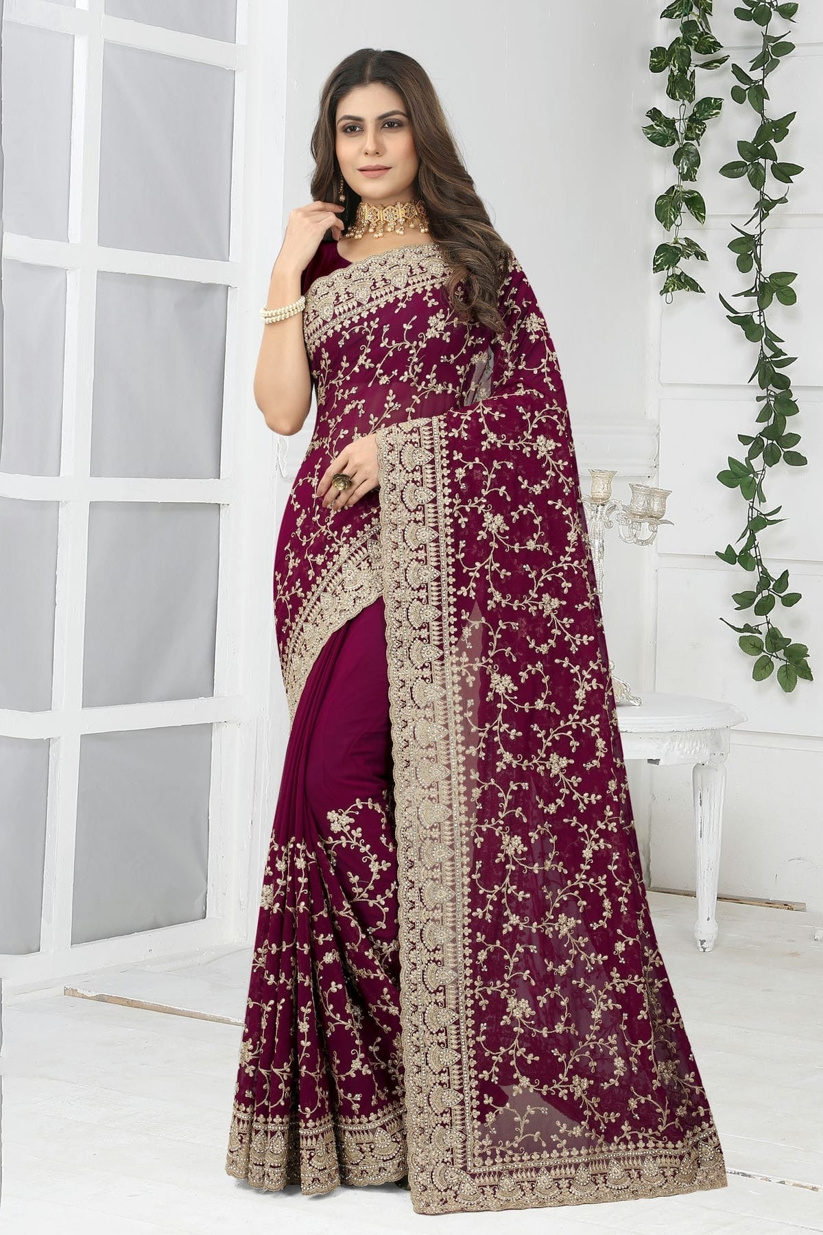 Wine Georgette Designer Saree NCLC11210429