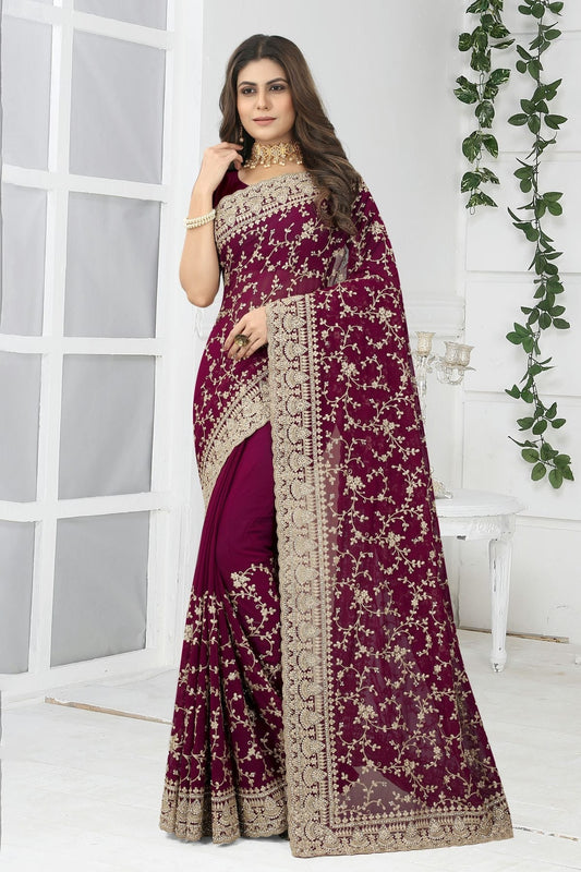 Wine Georgette Designer Saree NCLC11210429