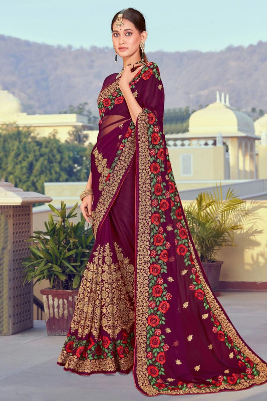 Wine Georgette Designer Saree NCLC11210442
