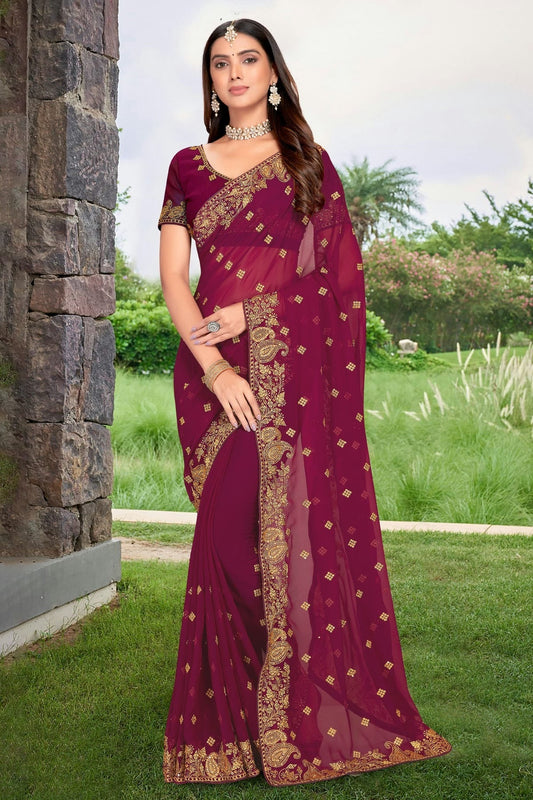 Wine Georgette Designer Saree NCLC11210479