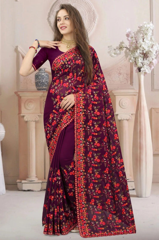 Wine Georgette Designer Saree NCSD10910146