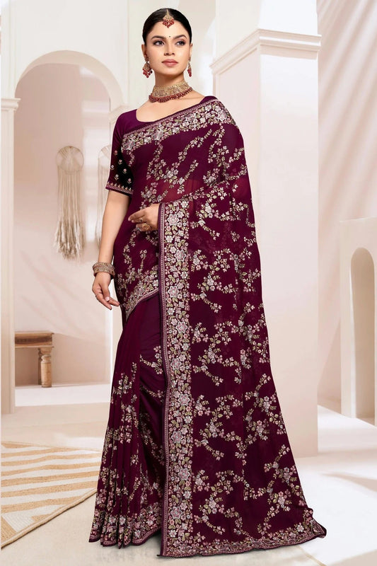 Wine Georgette Designer Saree NCSD10910166