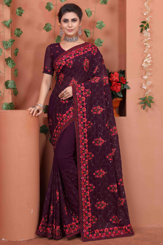 Wine Georgette Designer Saree NCSD10910730
