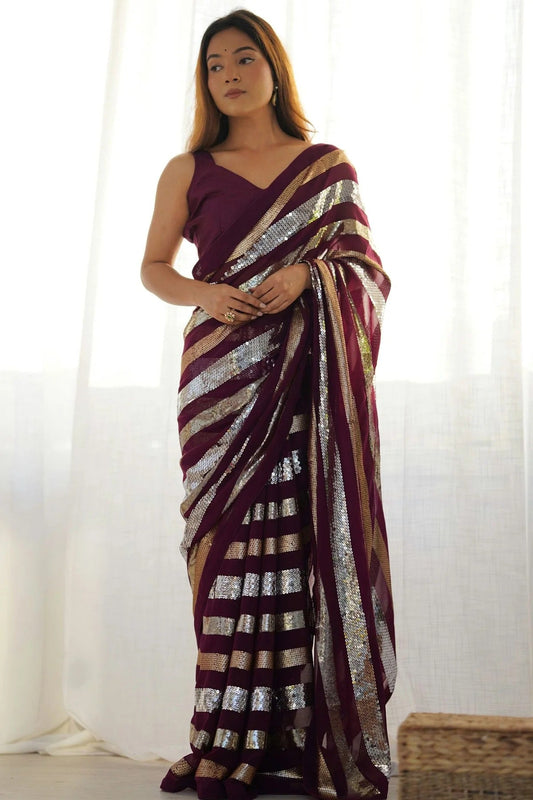 Wine Georgette Designer Saree NCSD11111525