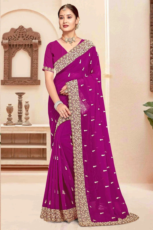 Wine Georgette Embroidery Designer Saree NCSD10910107