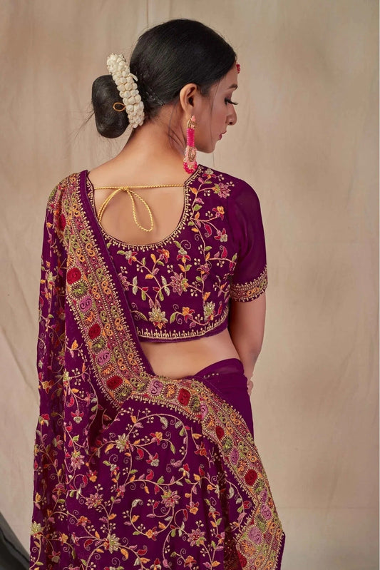 Wine Georgette Embroidery Saree NCSD11210858