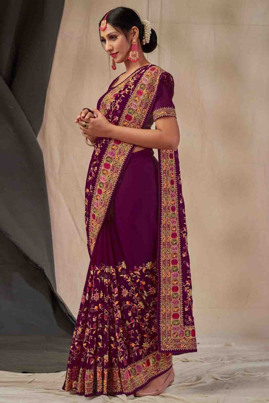 Wine Georgette Embroidery Saree NCSD11210858