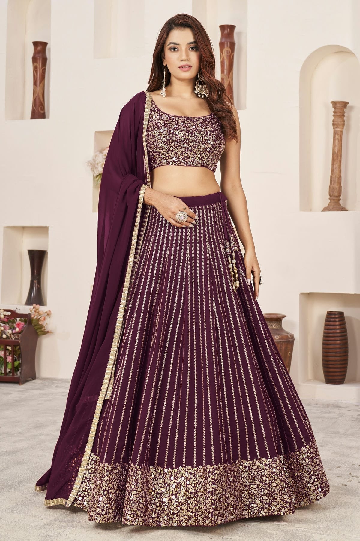 Wine Georgette Lehenga Choli NCLC10110139