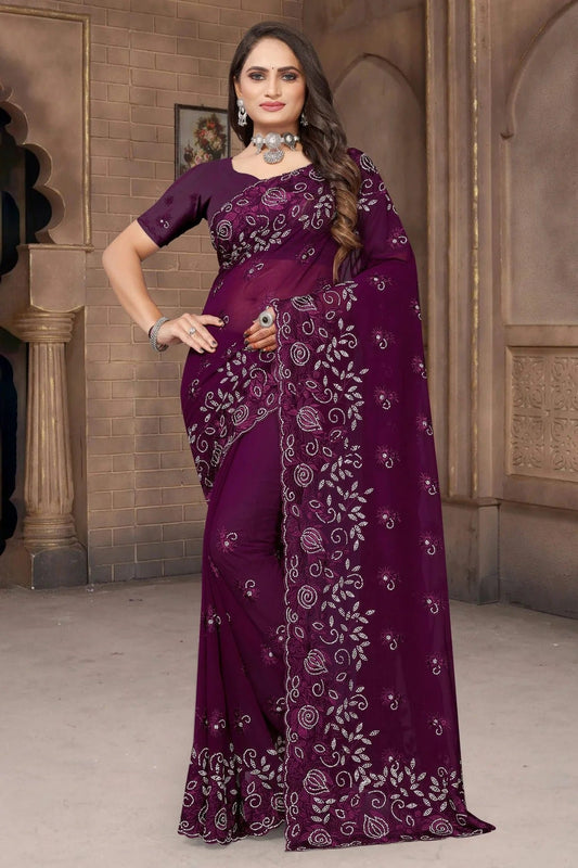 Wine Georgette Saree NCSD10910270